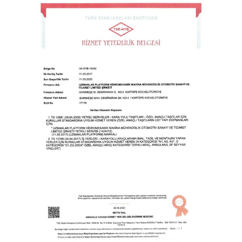 TSE Hizmet Yeterlilik Belgesi